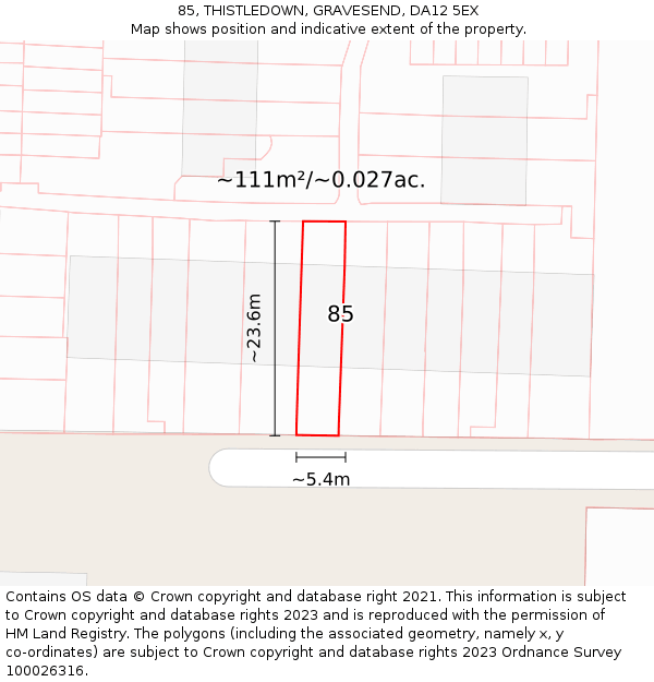 85, THISTLEDOWN, GRAVESEND, DA12 5EX: Plot and title map