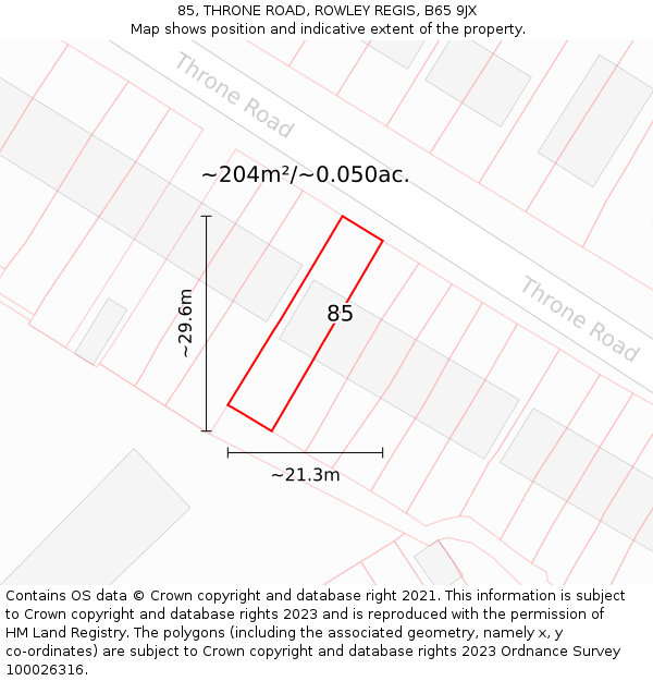 85, THRONE ROAD, ROWLEY REGIS, B65 9JX: Plot and title map
