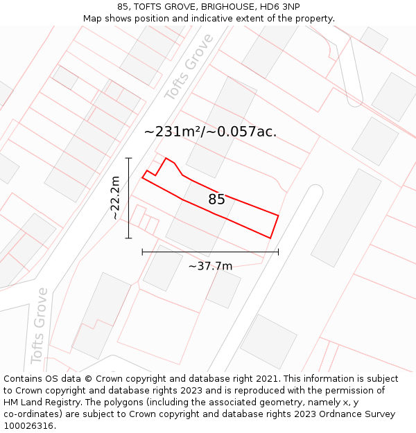 85, TOFTS GROVE, BRIGHOUSE, HD6 3NP: Plot and title map