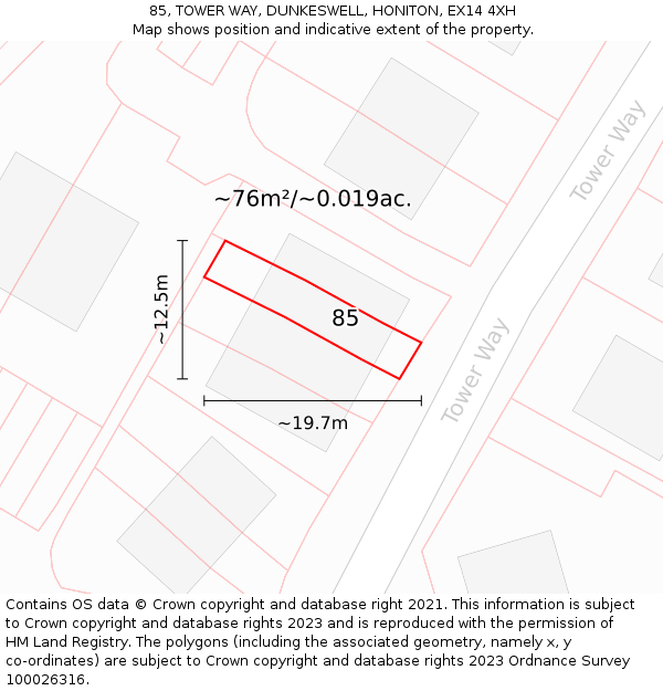 85, TOWER WAY, DUNKESWELL, HONITON, EX14 4XH: Plot and title map