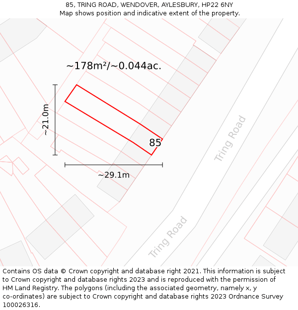 85, TRING ROAD, WENDOVER, AYLESBURY, HP22 6NY: Plot and title map