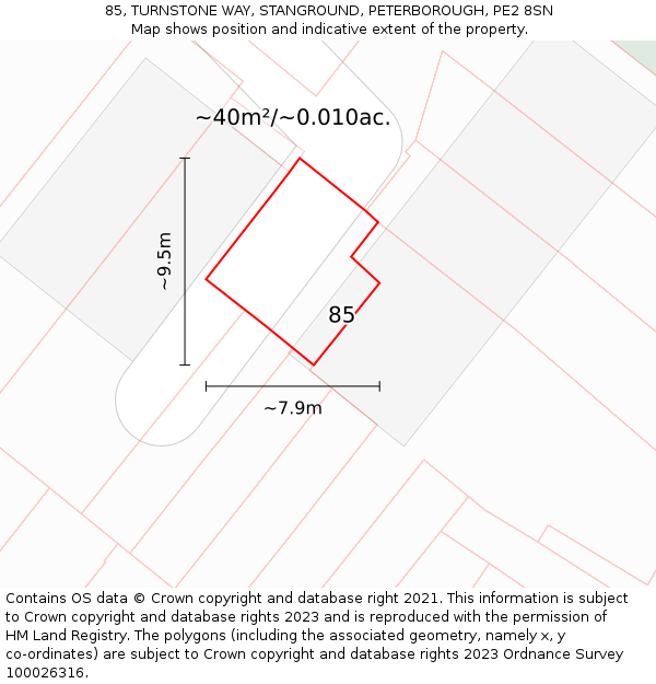 85, TURNSTONE WAY, STANGROUND, PETERBOROUGH, PE2 8SN: Plot and title map
