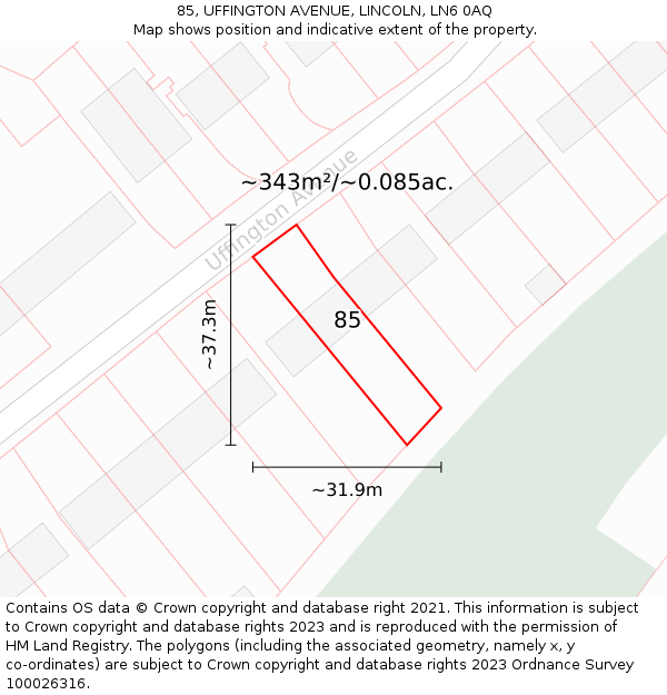 85, UFFINGTON AVENUE, LINCOLN, LN6 0AQ: Plot and title map