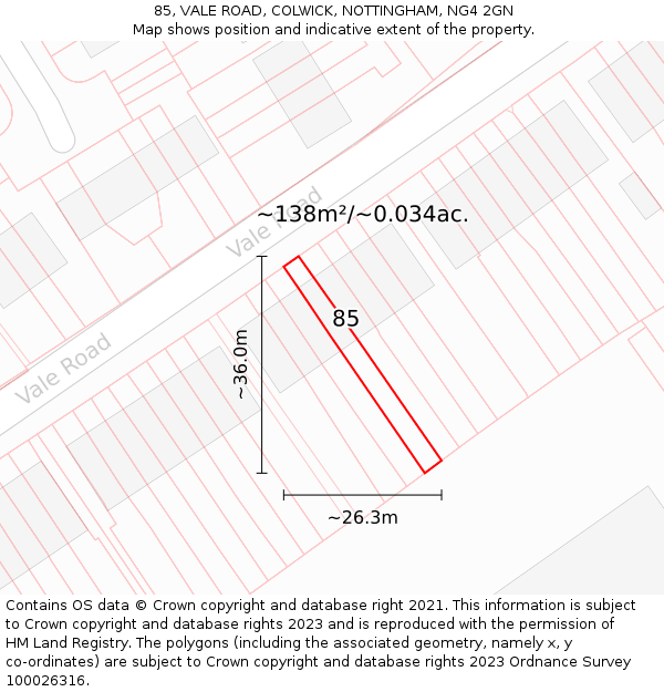 85, VALE ROAD, COLWICK, NOTTINGHAM, NG4 2GN: Plot and title map