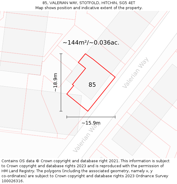 85, VALERIAN WAY, STOTFOLD, HITCHIN, SG5 4ET: Plot and title map