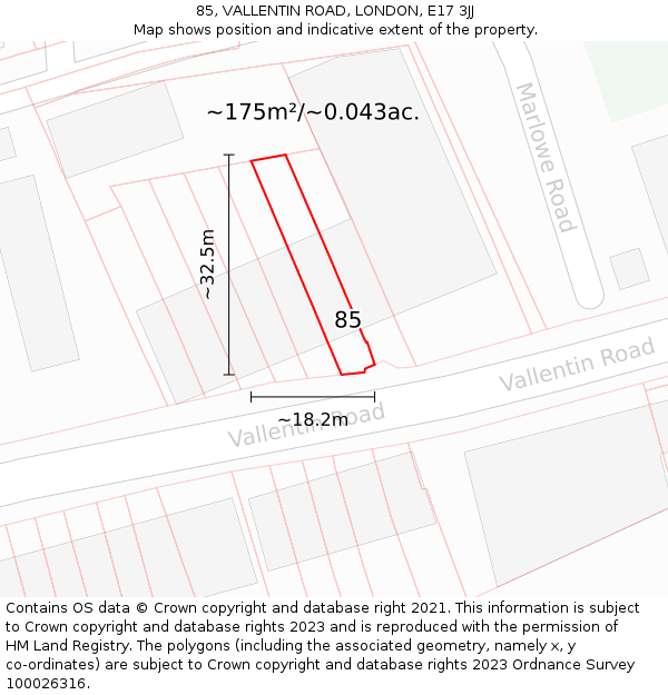 85, VALLENTIN ROAD, LONDON, E17 3JJ: Plot and title map
