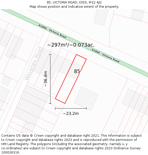 85, VICTORIA ROAD, DISS, IP22 4JG: Plot and title map
