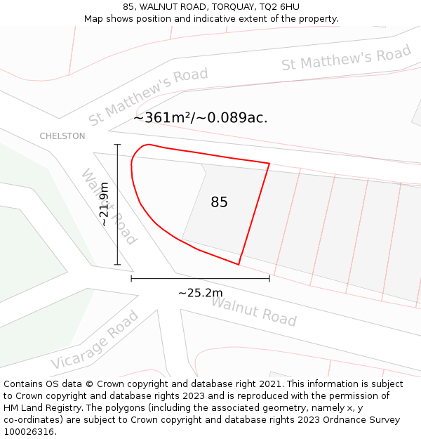 85, WALNUT ROAD, TORQUAY, TQ2 6HU: Plot and title map