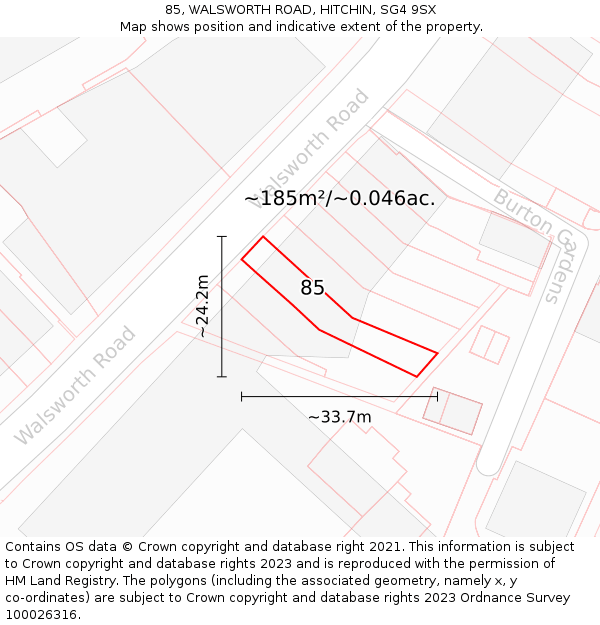 85, WALSWORTH ROAD, HITCHIN, SG4 9SX: Plot and title map