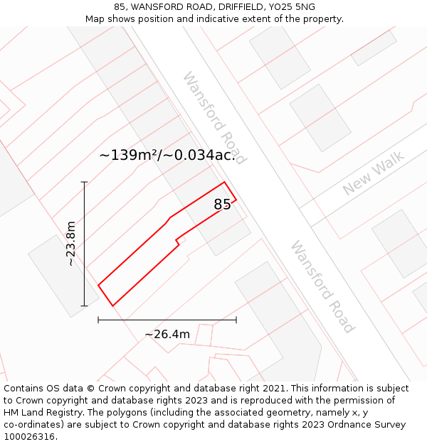 85, WANSFORD ROAD, DRIFFIELD, YO25 5NG: Plot and title map