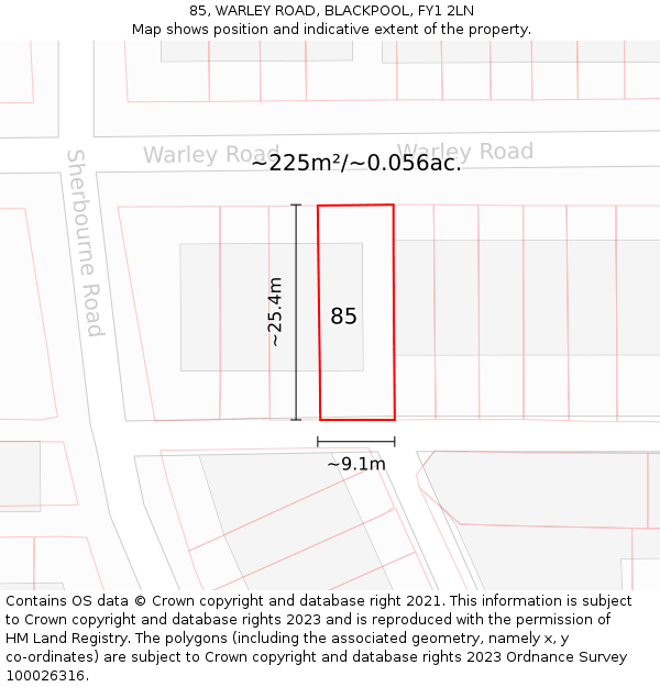 85, WARLEY ROAD, BLACKPOOL, FY1 2LN: Plot and title map