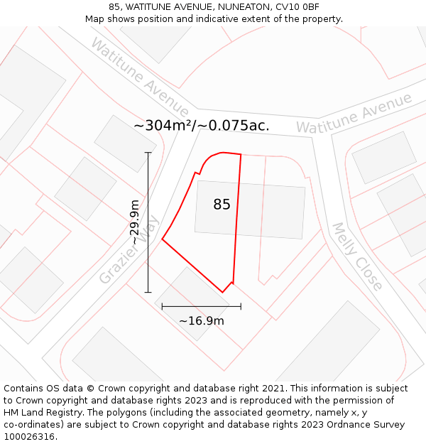 85, WATITUNE AVENUE, NUNEATON, CV10 0BF: Plot and title map