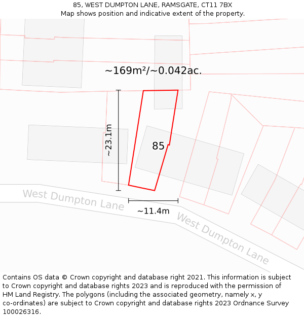 85, WEST DUMPTON LANE, RAMSGATE, CT11 7BX: Plot and title map