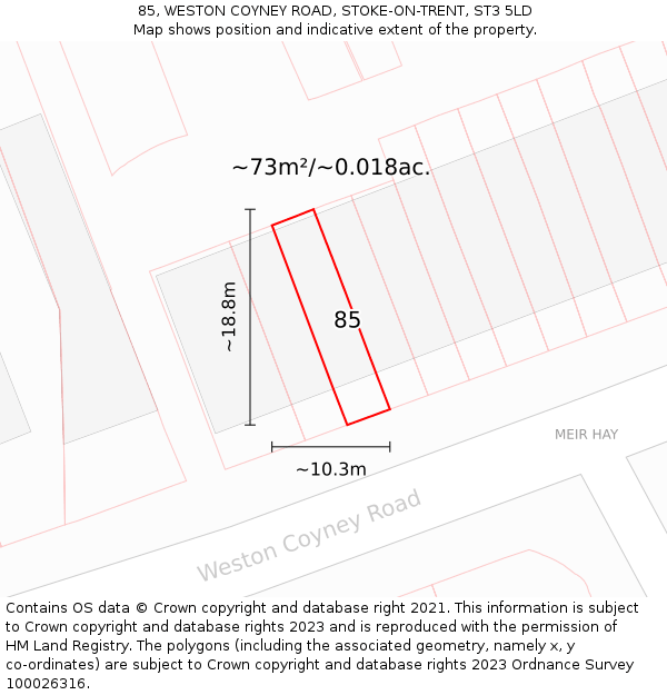 85, WESTON COYNEY ROAD, STOKE-ON-TRENT, ST3 5LD: Plot and title map