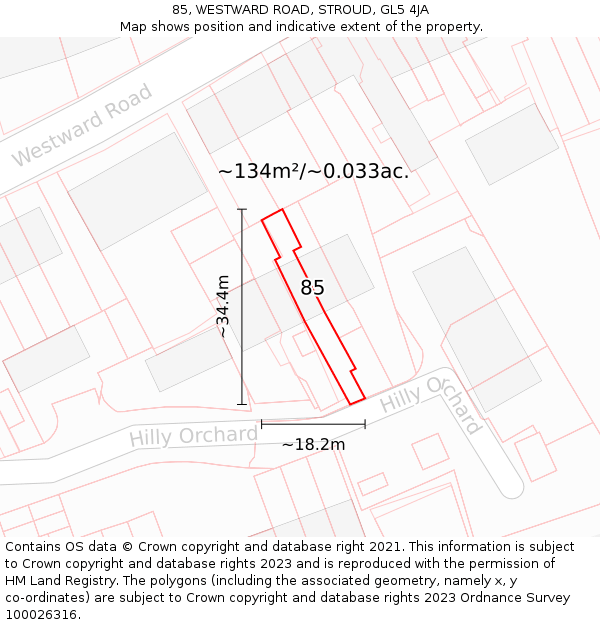 85, WESTWARD ROAD, STROUD, GL5 4JA: Plot and title map