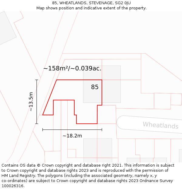 85, WHEATLANDS, STEVENAGE, SG2 0JU: Plot and title map