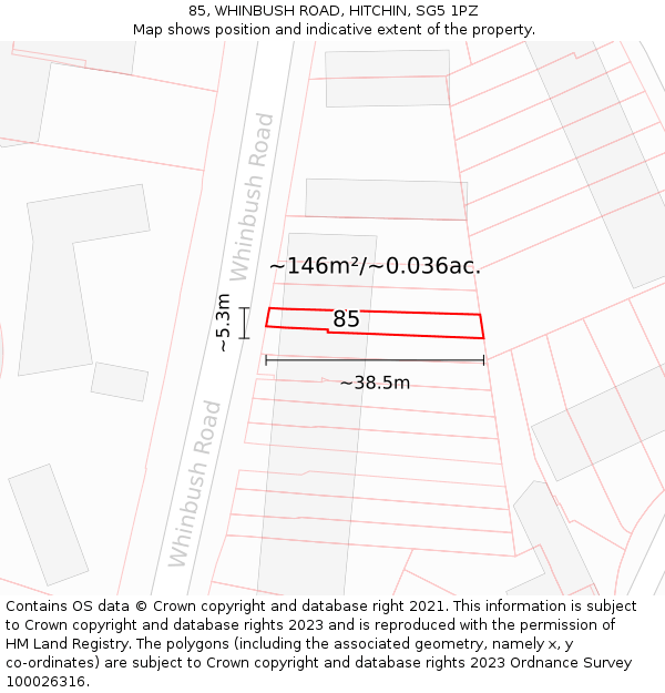 85, WHINBUSH ROAD, HITCHIN, SG5 1PZ: Plot and title map