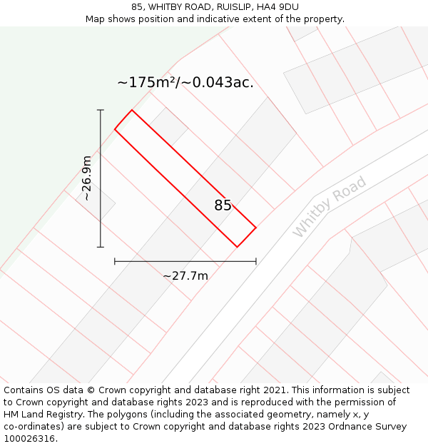 85, WHITBY ROAD, RUISLIP, HA4 9DU: Plot and title map