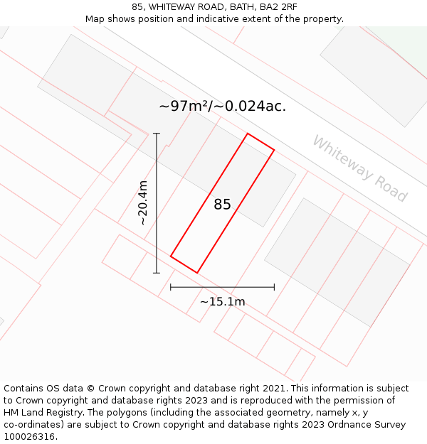 85, WHITEWAY ROAD, BATH, BA2 2RF: Plot and title map