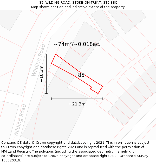 85, WILDING ROAD, STOKE-ON-TRENT, ST6 8BQ: Plot and title map