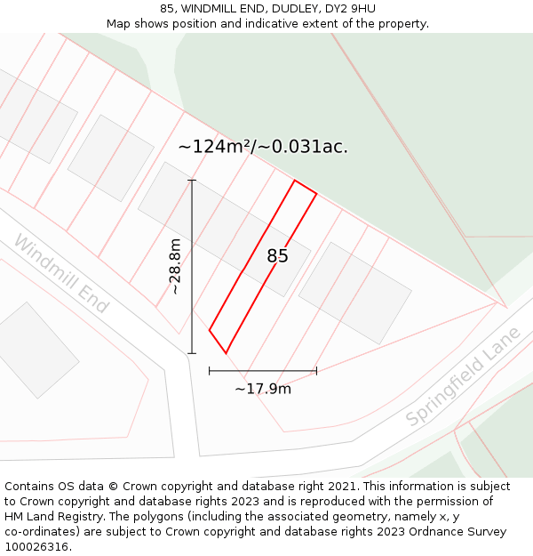 85, WINDMILL END, DUDLEY, DY2 9HU: Plot and title map
