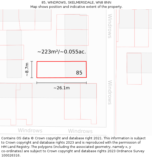 85, WINDROWS, SKELMERSDALE, WN8 8NN: Plot and title map