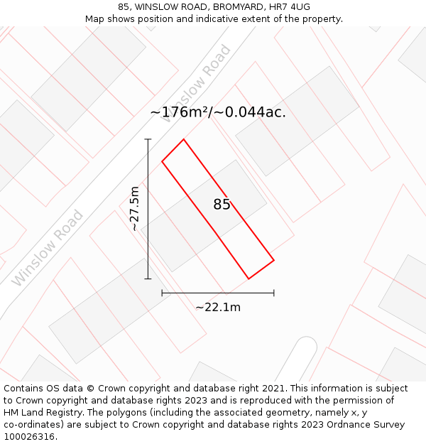 85, WINSLOW ROAD, BROMYARD, HR7 4UG: Plot and title map