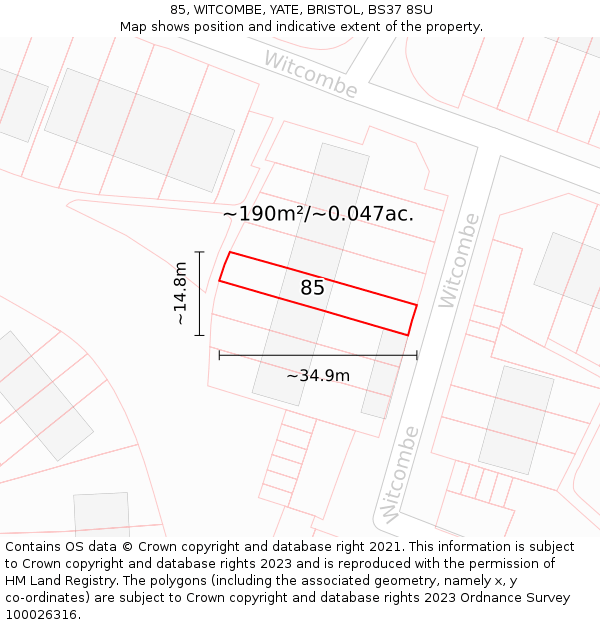 85, WITCOMBE, YATE, BRISTOL, BS37 8SU: Plot and title map