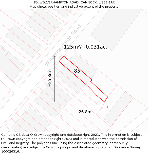 85, WOLVERHAMPTON ROAD, CANNOCK, WS11 1AR: Plot and title map