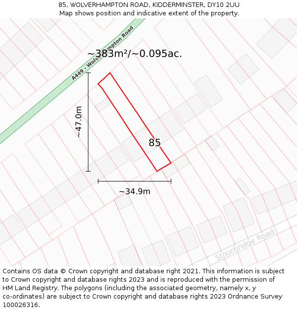 85, WOLVERHAMPTON ROAD, KIDDERMINSTER, DY10 2UU: Plot and title map