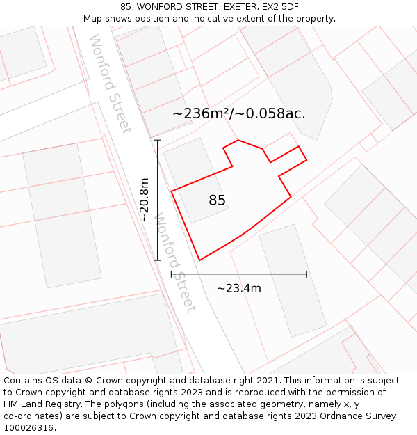 85, WONFORD STREET, EXETER, EX2 5DF: Plot and title map