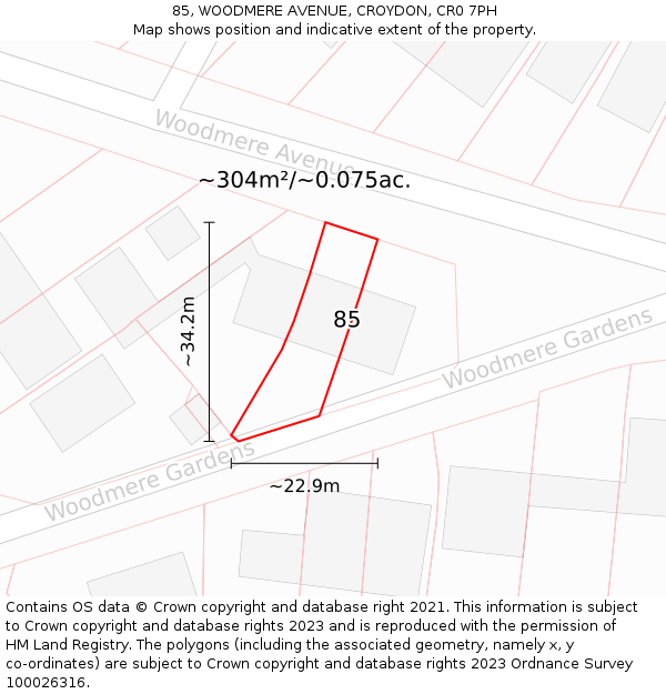 85, WOODMERE AVENUE, CROYDON, CR0 7PH: Plot and title map