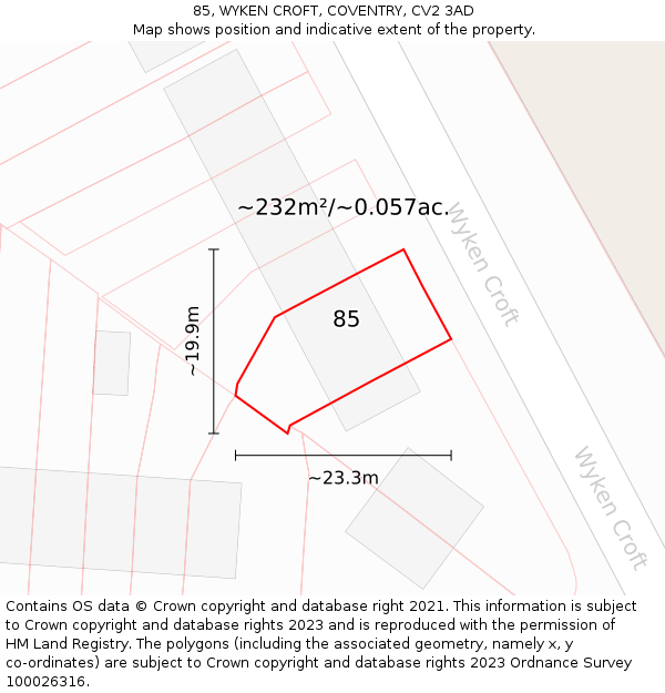 85, WYKEN CROFT, COVENTRY, CV2 3AD: Plot and title map