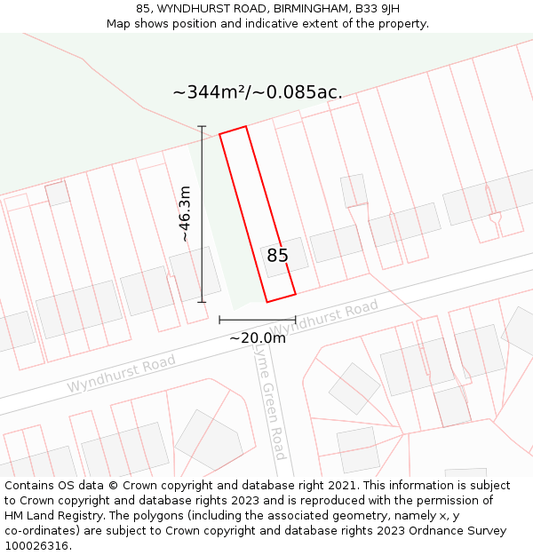 85, WYNDHURST ROAD, BIRMINGHAM, B33 9JH: Plot and title map