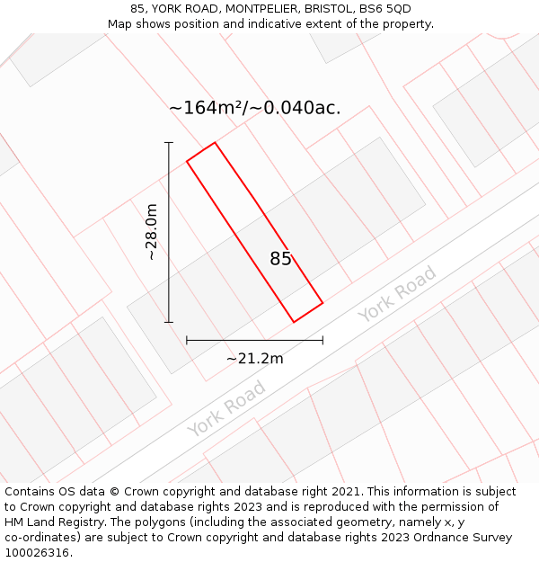85, YORK ROAD, MONTPELIER, BRISTOL, BS6 5QD: Plot and title map