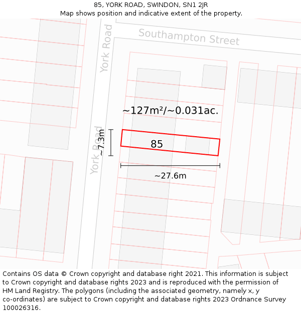 85, YORK ROAD, SWINDON, SN1 2JR: Plot and title map