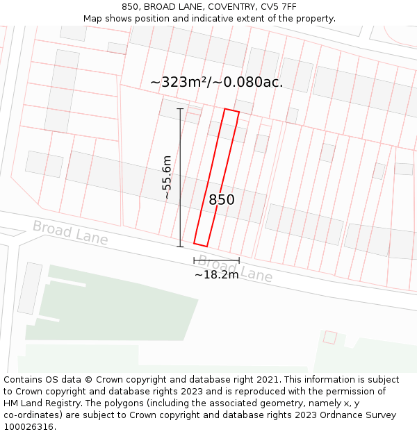 850, BROAD LANE, COVENTRY, CV5 7FF: Plot and title map