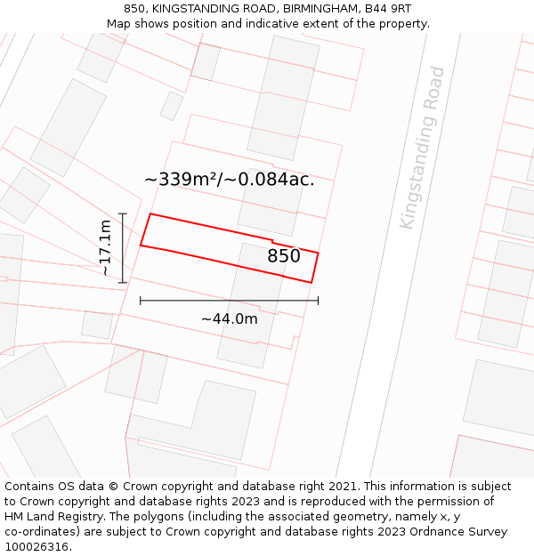 850, KINGSTANDING ROAD, BIRMINGHAM, B44 9RT: Plot and title map