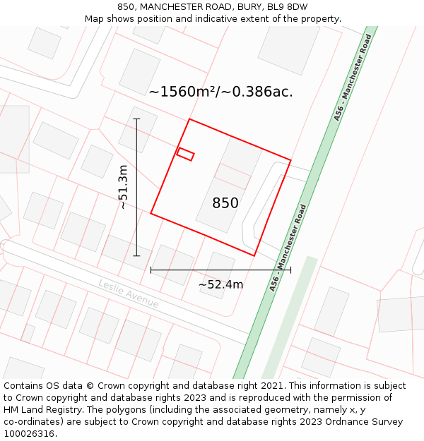 850, MANCHESTER ROAD, BURY, BL9 8DW: Plot and title map