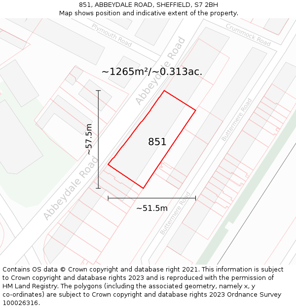 851, ABBEYDALE ROAD, SHEFFIELD, S7 2BH: Plot and title map