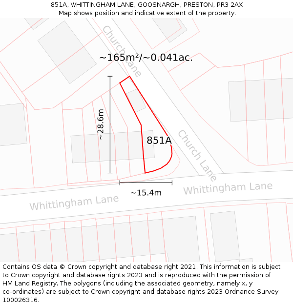 851A, WHITTINGHAM LANE, GOOSNARGH, PRESTON, PR3 2AX: Plot and title map
