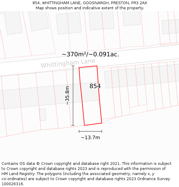 854, WHITTINGHAM LANE, GOOSNARGH, PRESTON, PR3 2AX: Plot and title map