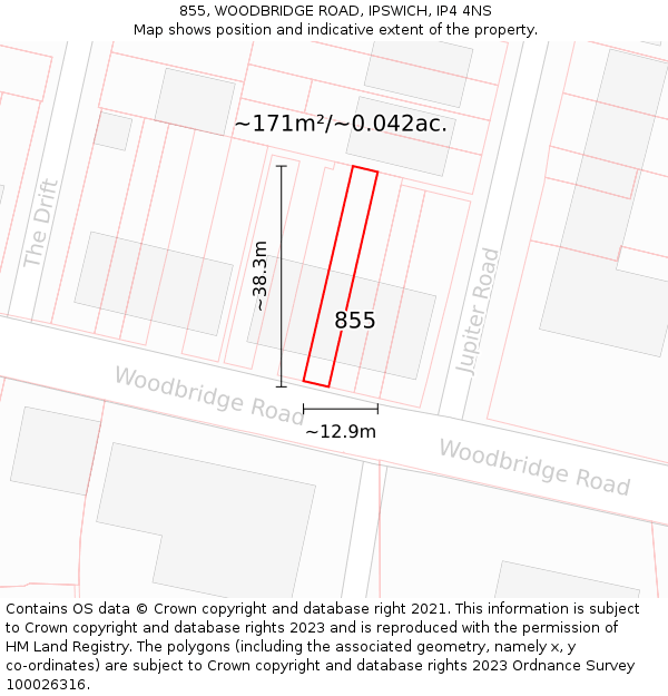 855, WOODBRIDGE ROAD, IPSWICH, IP4 4NS: Plot and title map