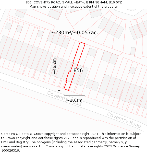 856, COVENTRY ROAD, SMALL HEATH, BIRMINGHAM, B10 0TZ: Plot and title map