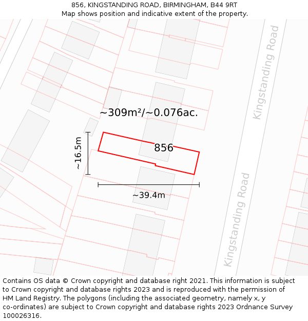 856, KINGSTANDING ROAD, BIRMINGHAM, B44 9RT: Plot and title map