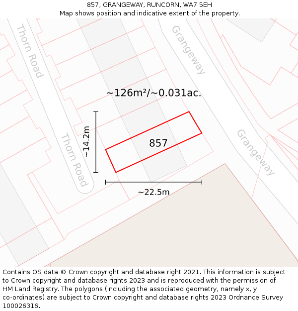 857, GRANGEWAY, RUNCORN, WA7 5EH: Plot and title map