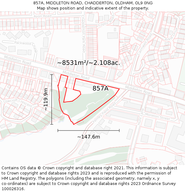 857A, MIDDLETON ROAD, CHADDERTON, OLDHAM, OL9 0NG: Plot and title map