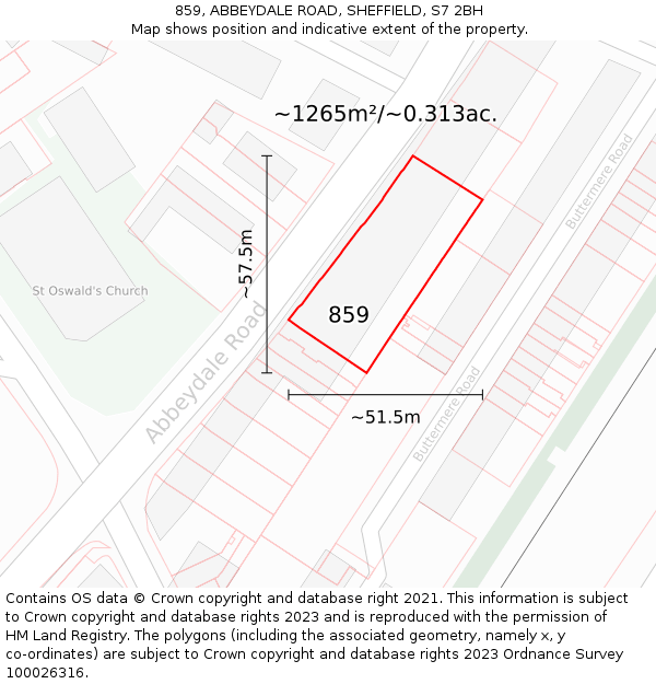 859, ABBEYDALE ROAD, SHEFFIELD, S7 2BH: Plot and title map
