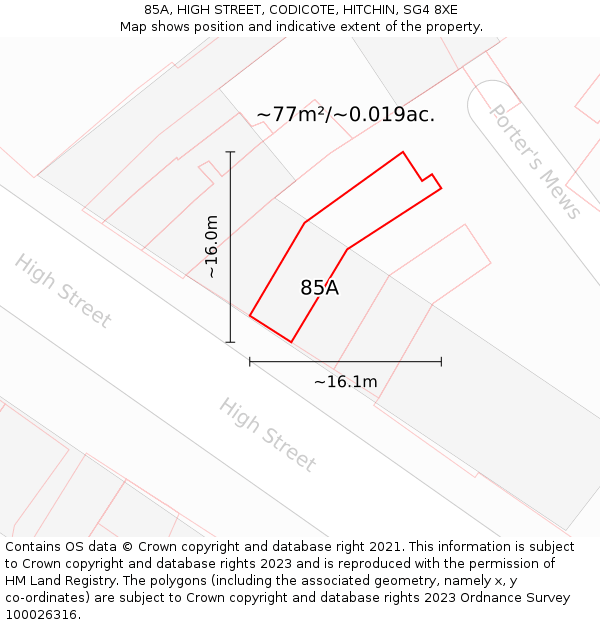 85A, HIGH STREET, CODICOTE, HITCHIN, SG4 8XE: Plot and title map