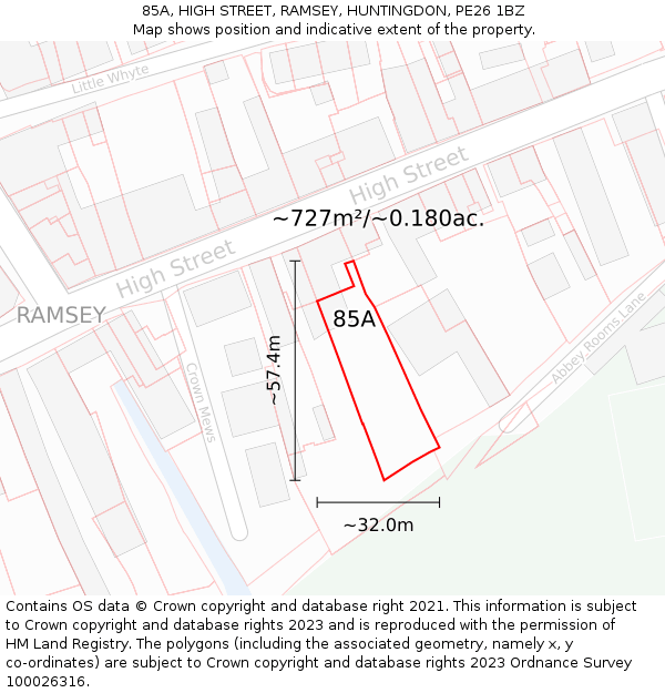 85A, HIGH STREET, RAMSEY, HUNTINGDON, PE26 1BZ: Plot and title map